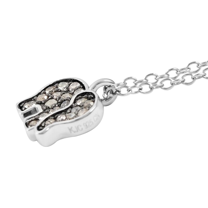 Brown Diamond Elephant Necklace 18 Inches in Rhodium and Sterling Silver 0.15 ctw
