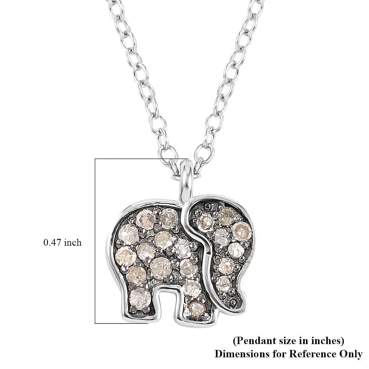 Brown Diamond Elephant Necklace 18 Inches in Rhodium and Sterling Silver 0.15 ctw
