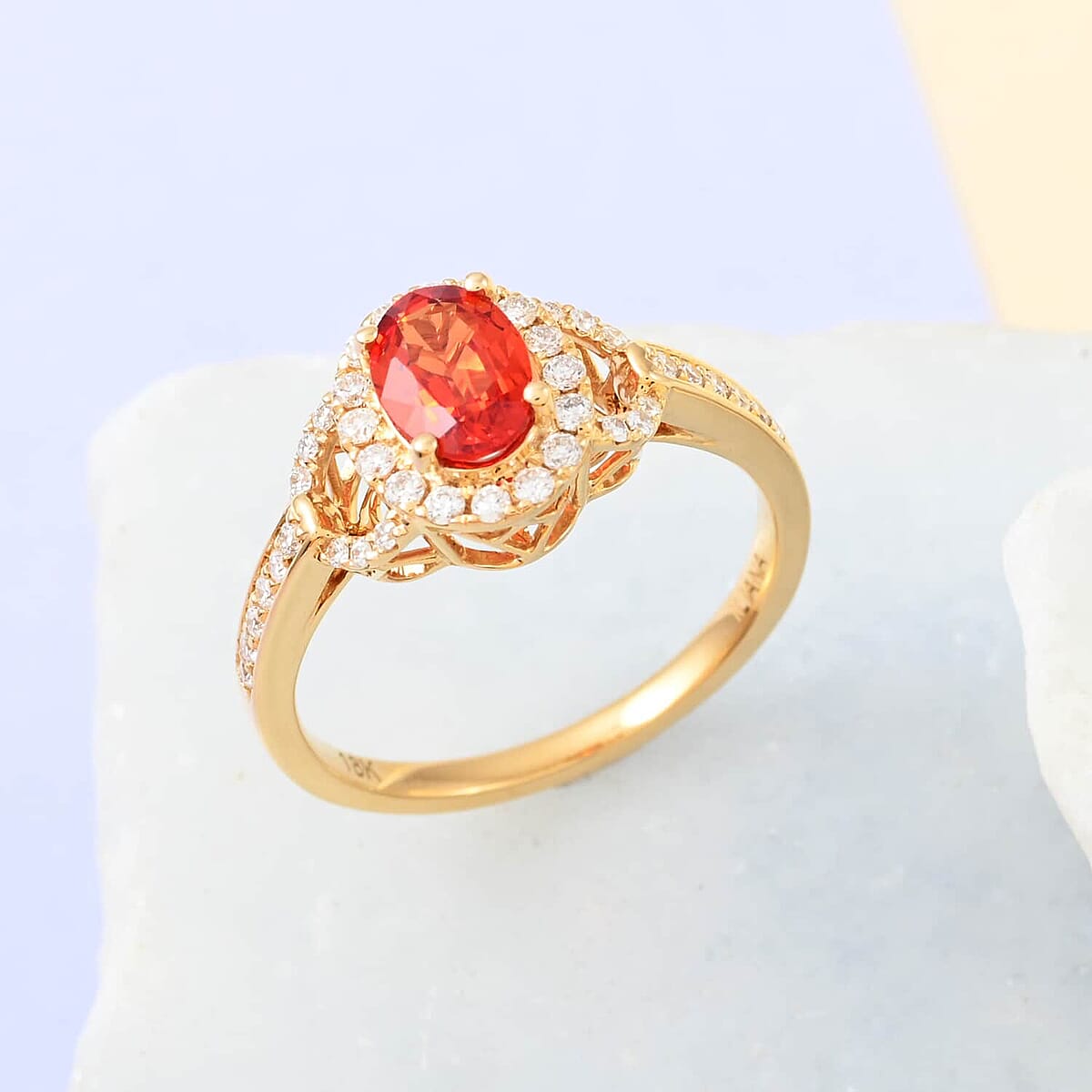 Certified & Appraised Iliana 18K Yellow Gold AAA Songea Sapphire and G-H SI Diamond Ring (Size 8.0) 1.40 ctw image number 1