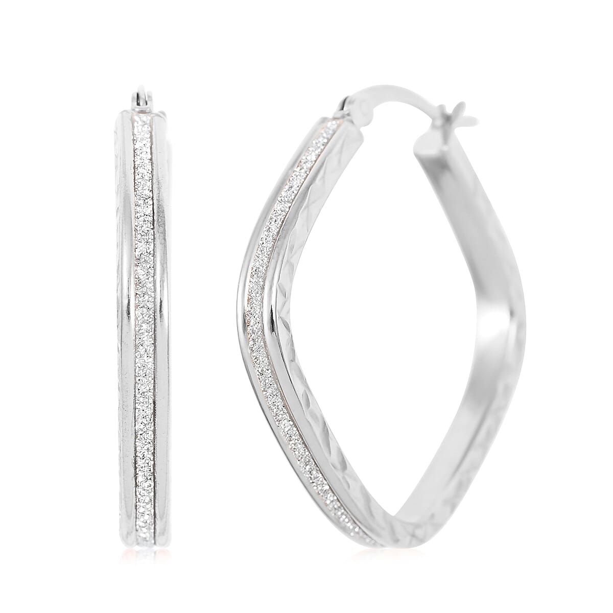 Sterling Silver Sparkle Squared Hoop Earrings 3.10 Grams