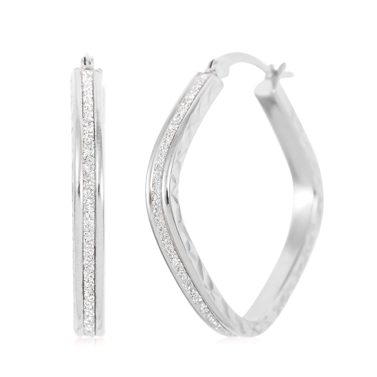 Sterling Silver Sparkle Squared Hoop Earrings (3.10 g) image number 0