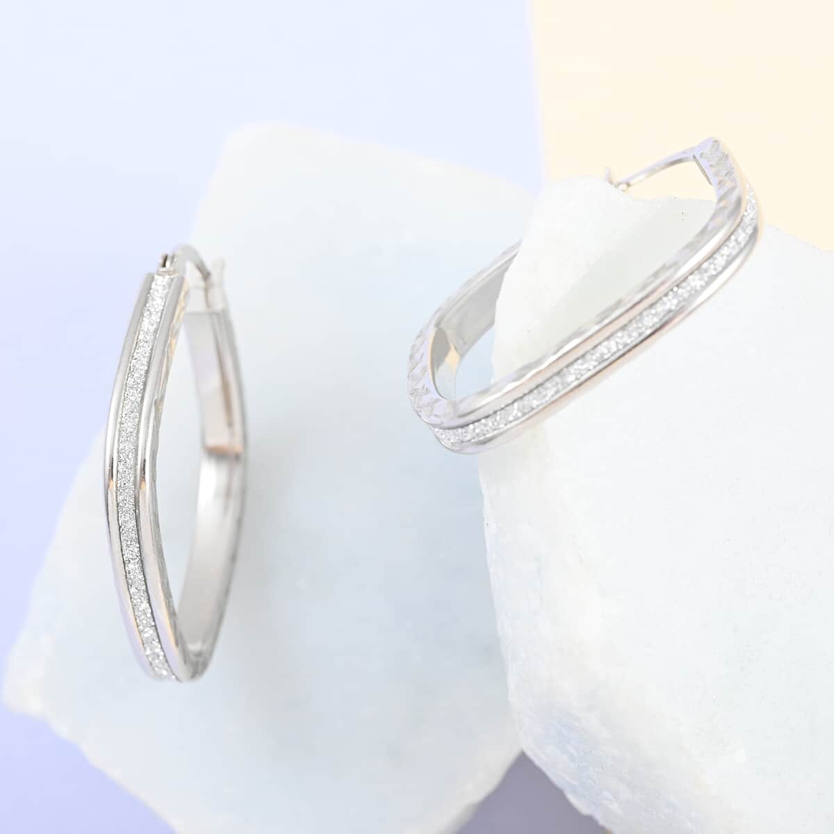 Sterling Silver Sparkle Squared Hoop Earrings (3.10 g) image number 1