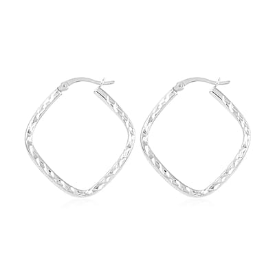 Sterling Silver Sparkle Squared Hoop Earrings 3.10 Grams