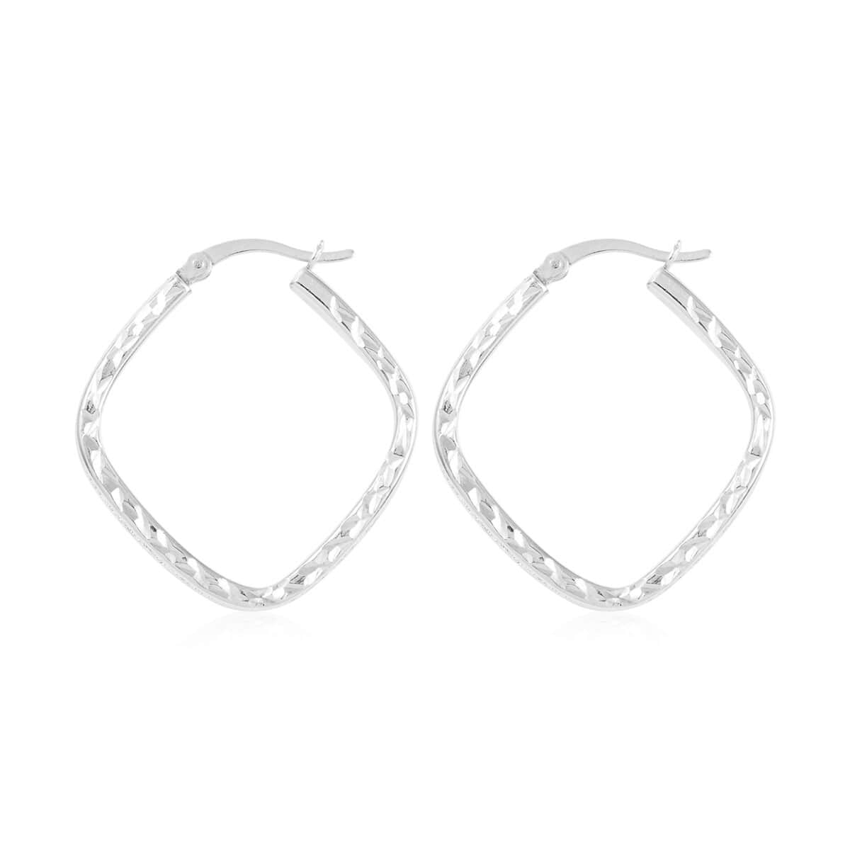 Sterling Silver Sparkle Squared Hoop Earrings 3.10 Grams image number 3