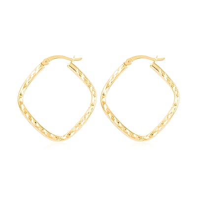 14K Yellow Gold Over Sterling Silver Sparkle Squared Hoop Earrings 3.10 Grams