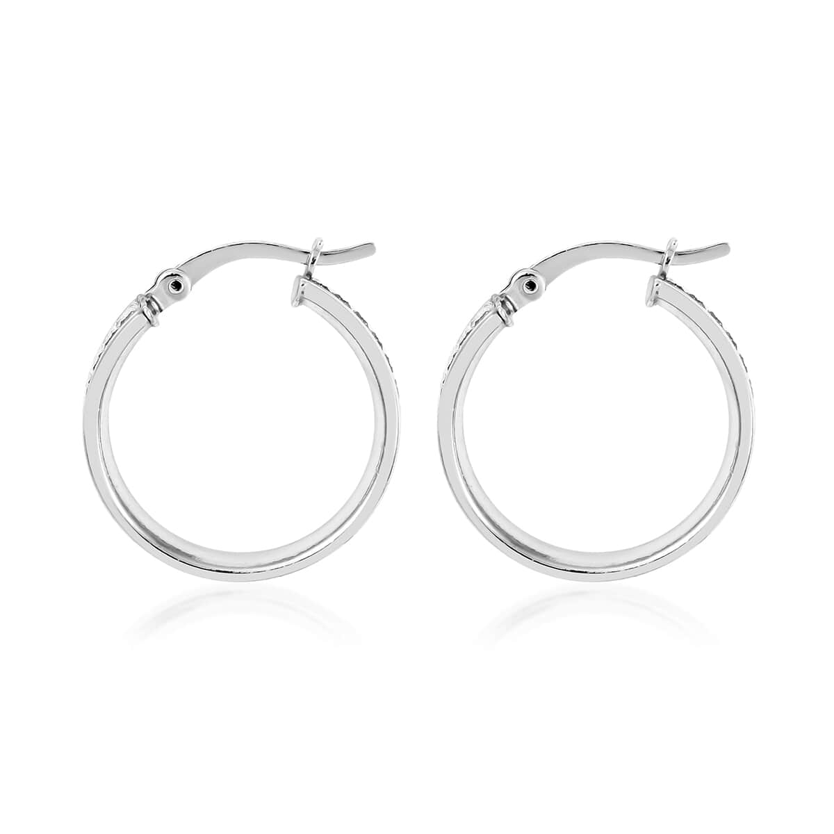 Sterling Silver Sparkle Hoop Earrings 2.40 Grams image number 3