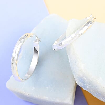 Sterling Silver Textured Hoop Earrings 3.25 Grams