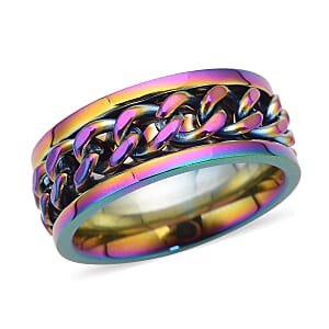 Cuban Chain Spinner Ring in ION Plated Rainbow Stainless Steel (Size 10.0)