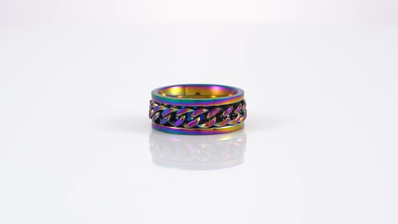Cuban Chain Spinner Ring in ION Plated Rainbow Stainless Steel