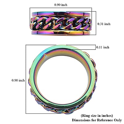 Cuban Chain Spinner Ring in ION Plated Rainbow Stainless Steel (Size 10.0)