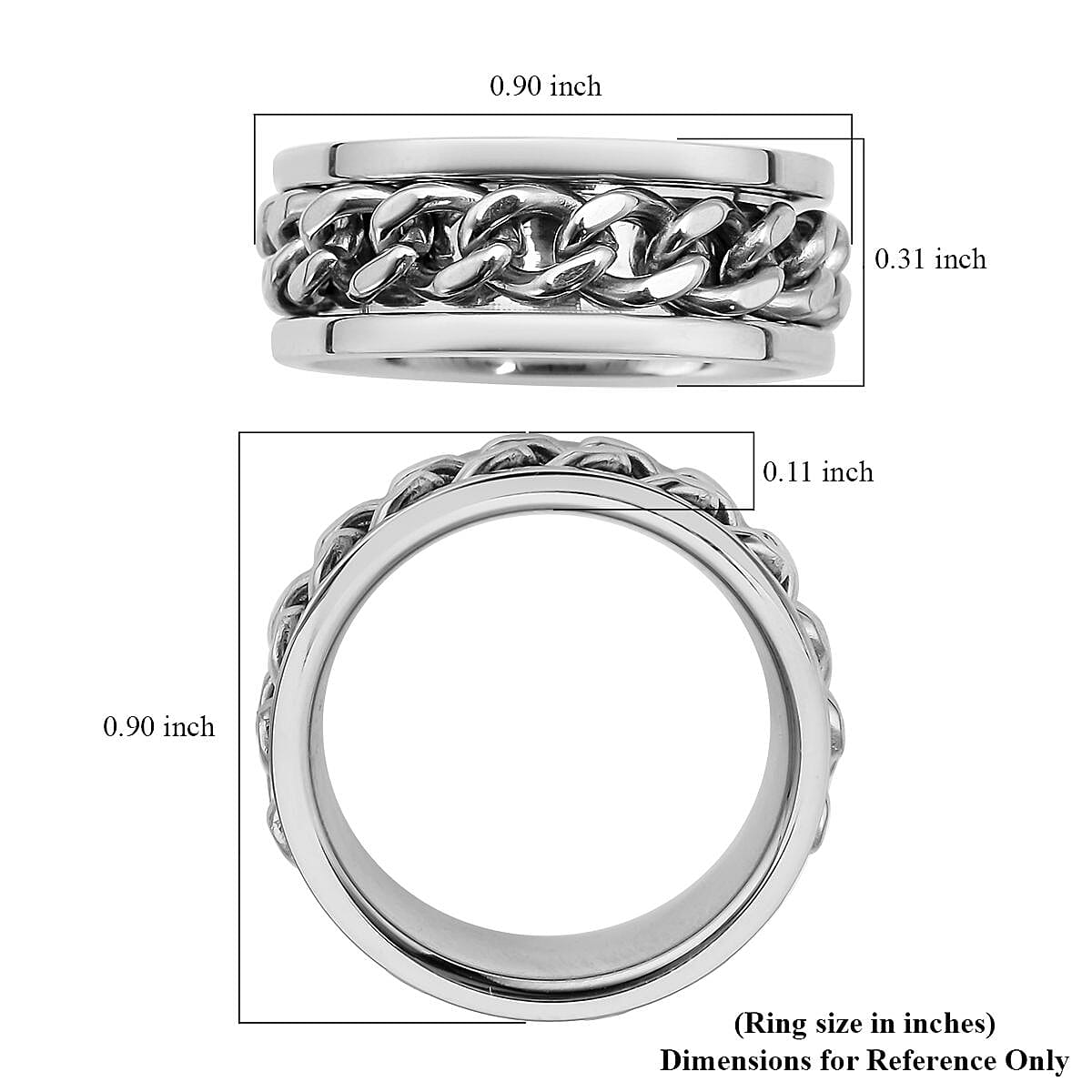 Cuban Chain Spinner Ring in Stainless Steel (Size 10.0) image number 4