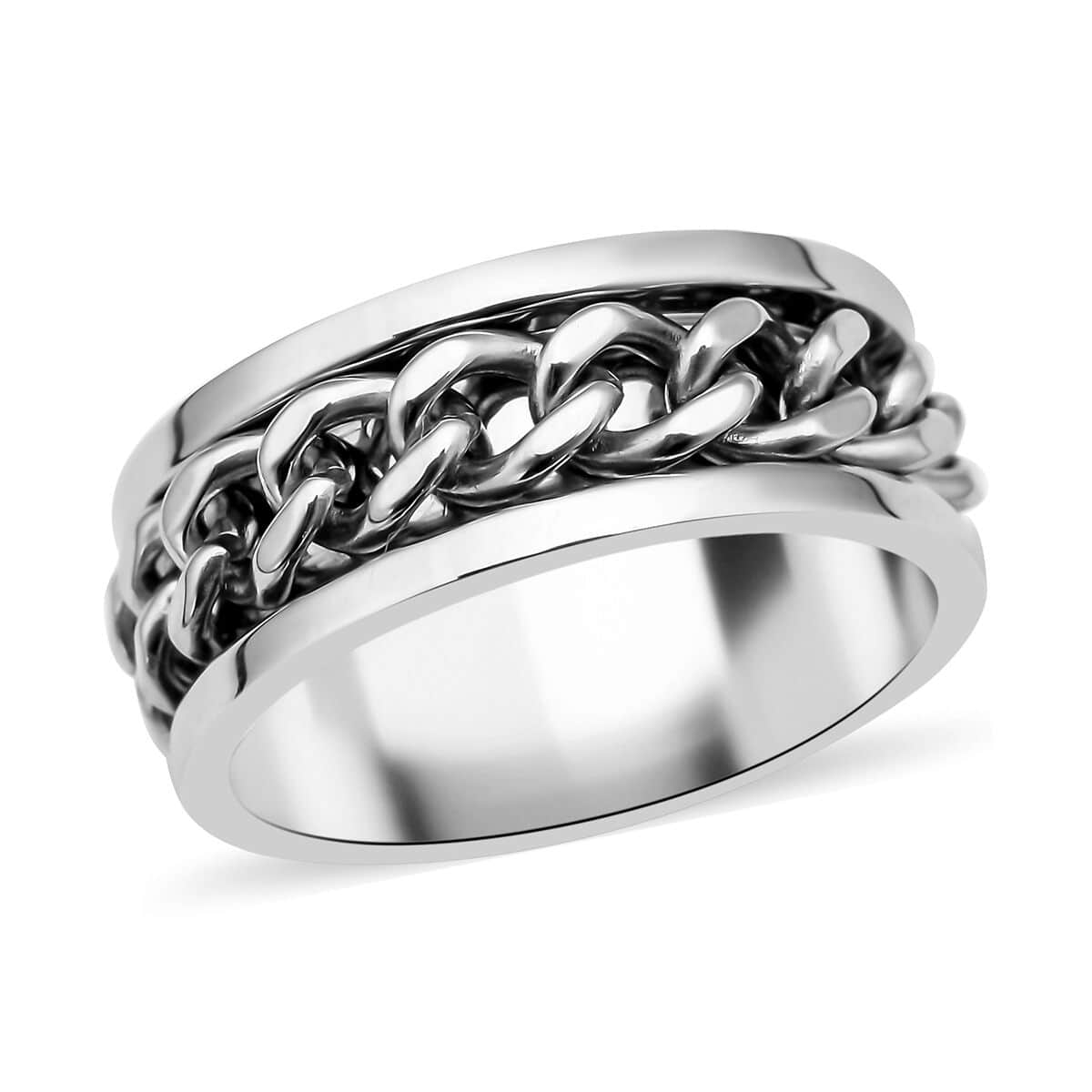 Cuban Chain Spinner Ring in Stainless Steel (Size 8.0) image number 0