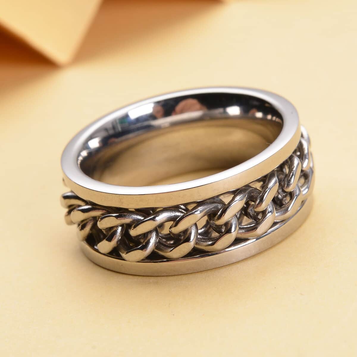 Cuban Chain Spinner Ring in Stainless Steel (Size 8.0) image number 1