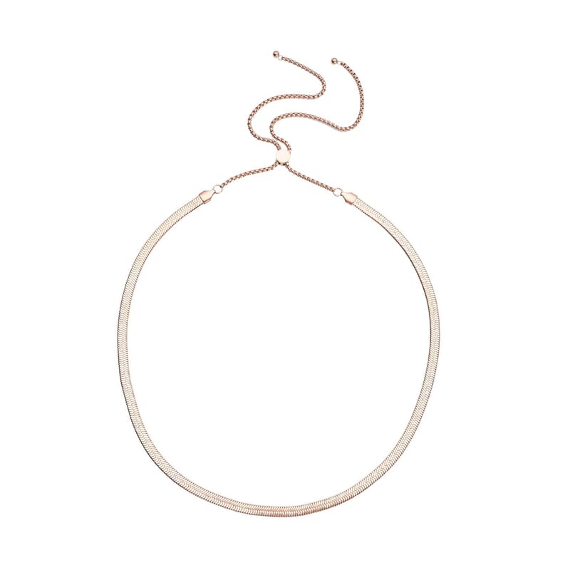 Herringbone Chain Necklace with Adjustable Ball 18-29 Inches in ION Plated RG Stainless Steel