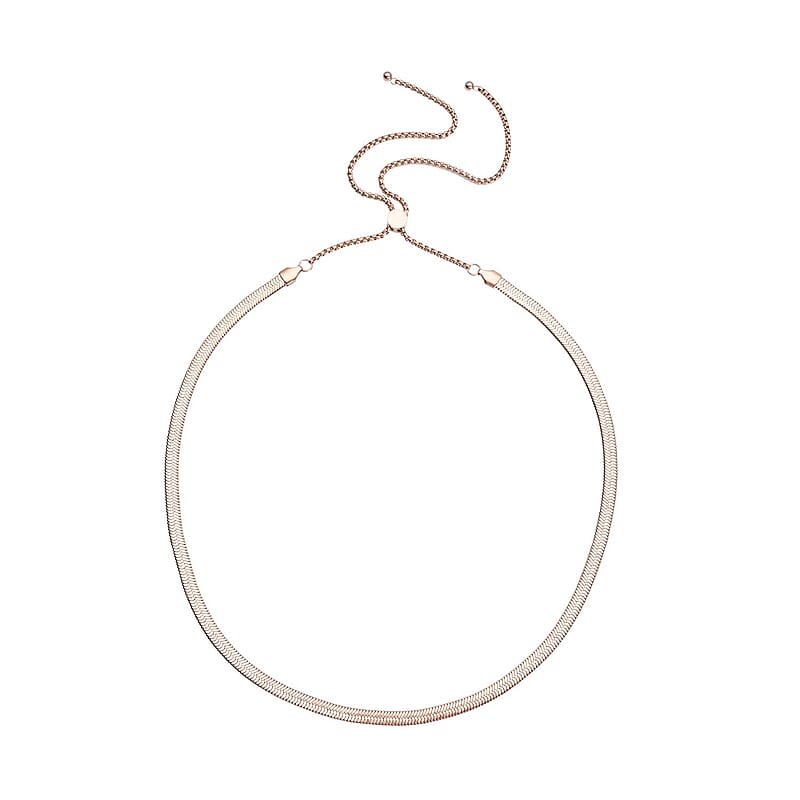 Herringbone Chain Necklace with Adjustable Ball 18-29 Inches in ION Plated RG Stainless Steel