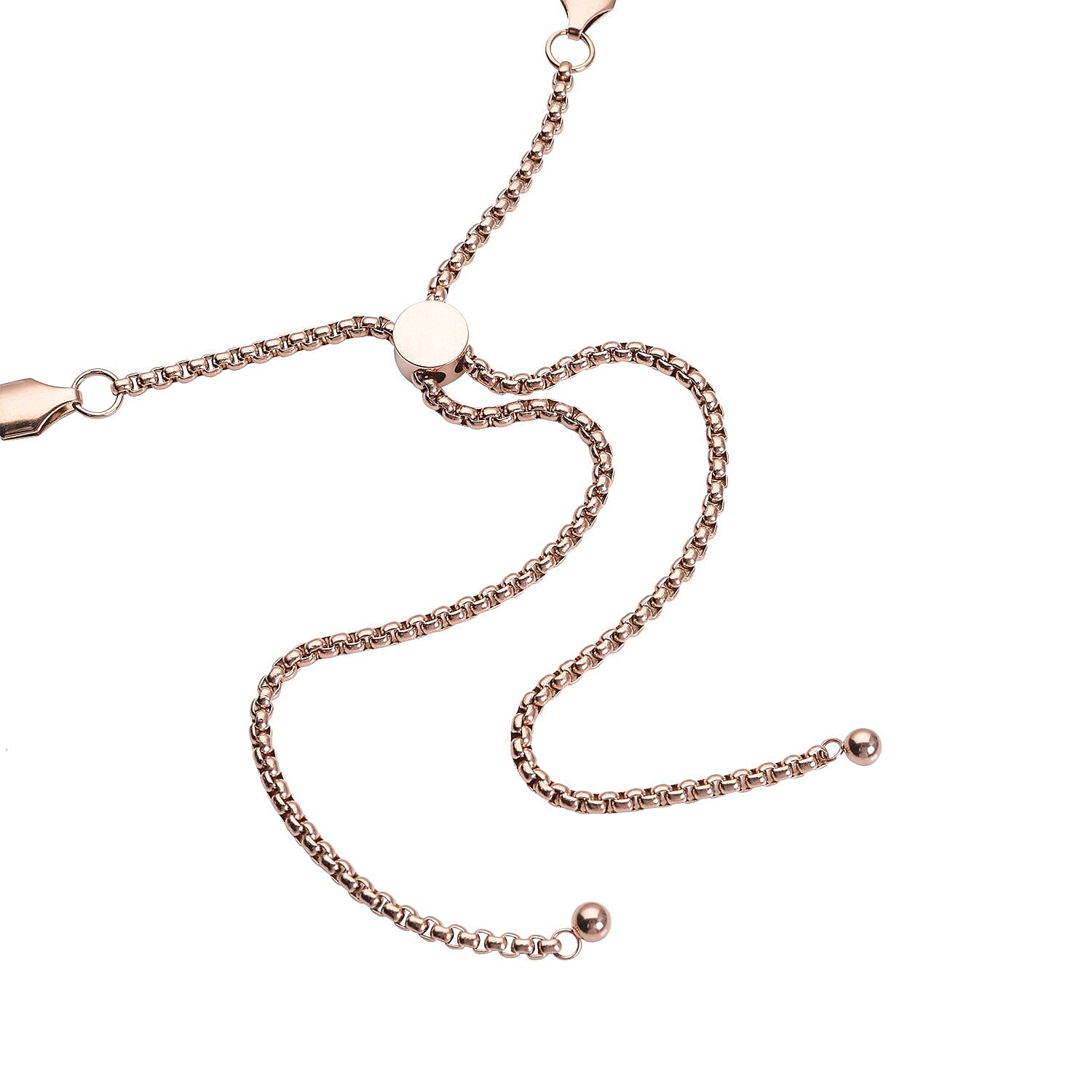 Herringbone Chain Necklace with Adjustable Ball 18-29 Inches in ION Plated RG Stainless Steel