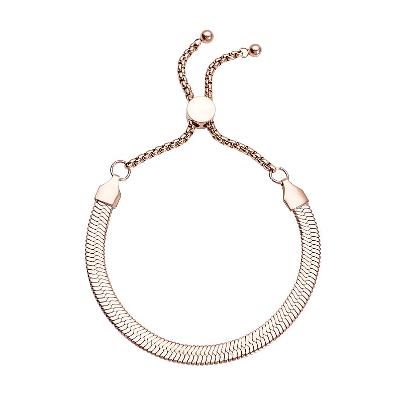 Herringbone Bracelet With Adjustable Ball in ION Plated RG Stainless Steel (6-9In) , Tarnish-Free, Waterproof, Sweat Proof Jewelry