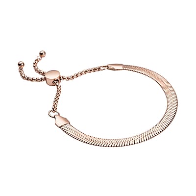 Herringbone Bracelet With Adjustable Ball in ION Plated RG Stainless Steel (6-9In) , Tarnish-Free, Waterproof, Sweat Proof Jewelry