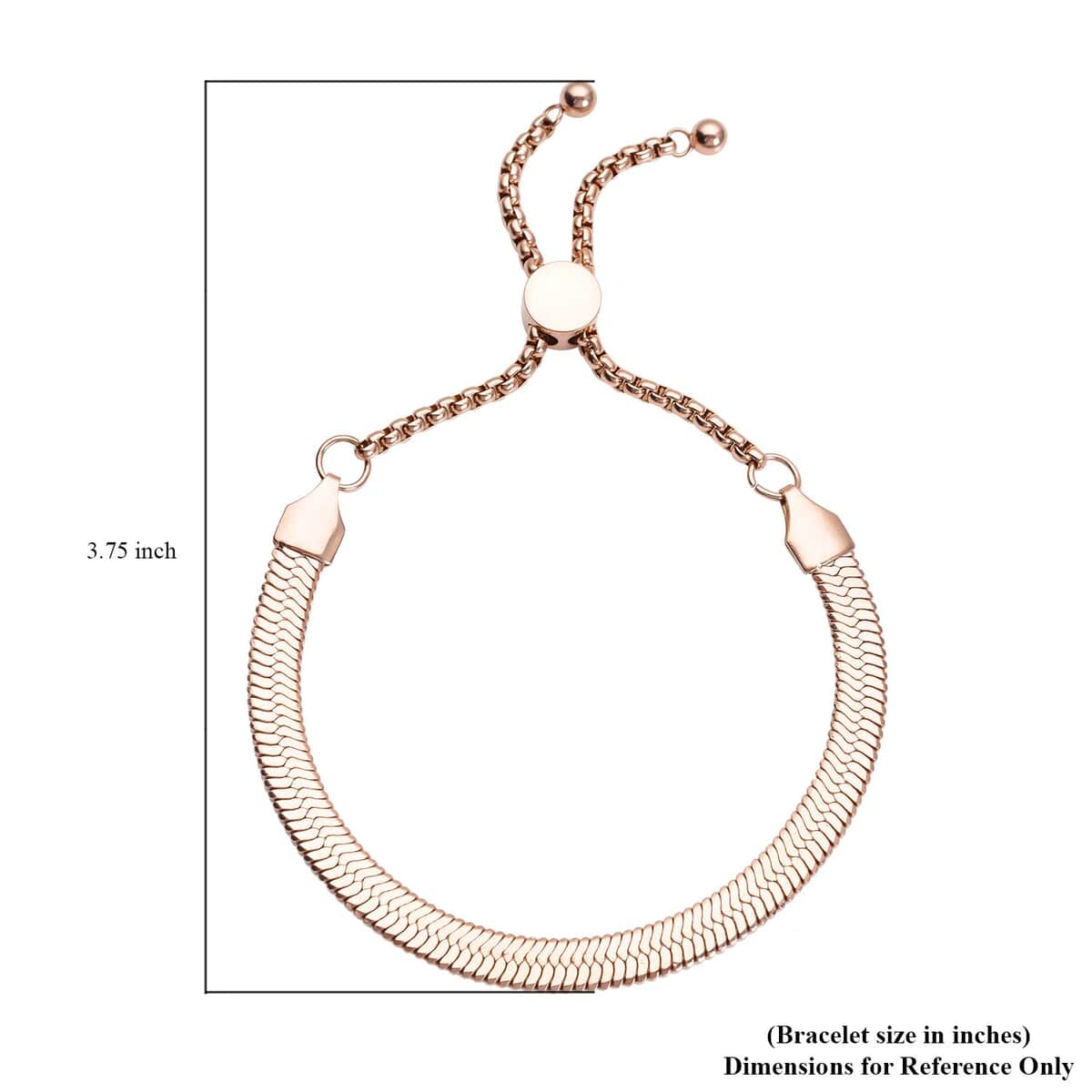 Herringbone Bracelet With Adjustable Ball in ION Plated Rose Gold Stainless Steel (6-9In) image number 3