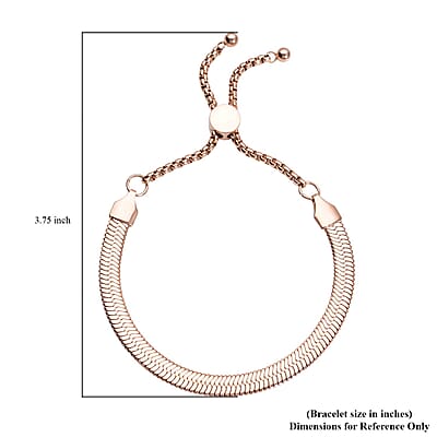 Herringbone Bracelet With Adjustable Ball in ION Plated RG Stainless Steel (6-9In) , Tarnish-Free, Waterproof, Sweat Proof Jewelry