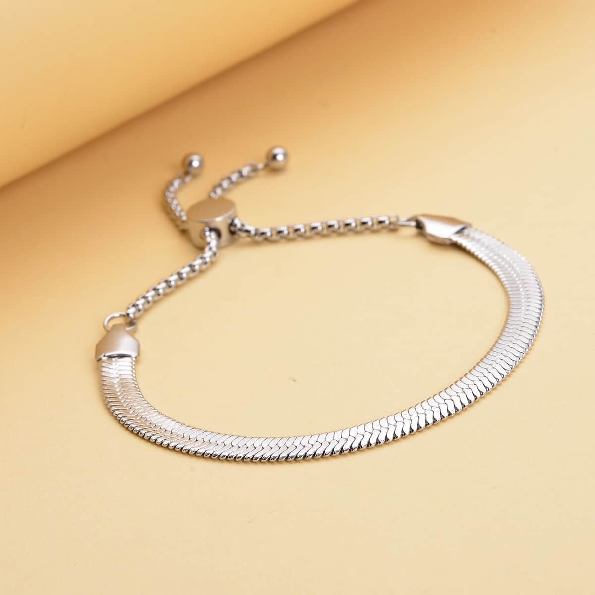 Herringbone Bracelet With Adjustable Ball in Stainless Steel (6-9In) | Tarnish-Free, Waterproof, Sweat Proof Jewelry image number 1