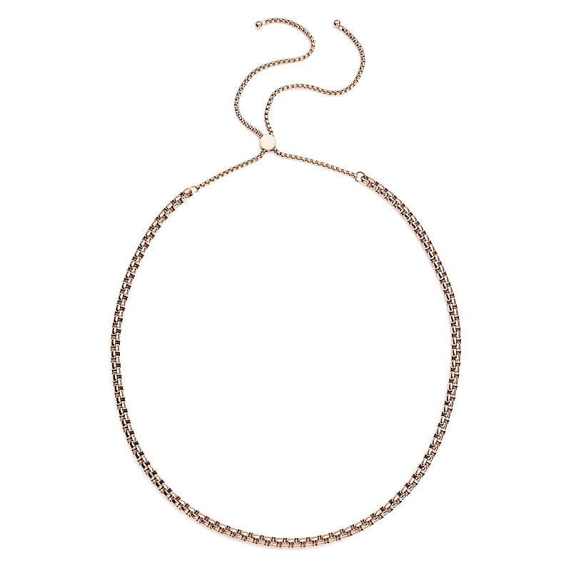 Shiny Box Link Necklace with Adjustable Ball (18-29 Inches) in ION Plated RG Stainless Steel , Tarnish-Free, Waterproof, Sweat Proof Jewelry