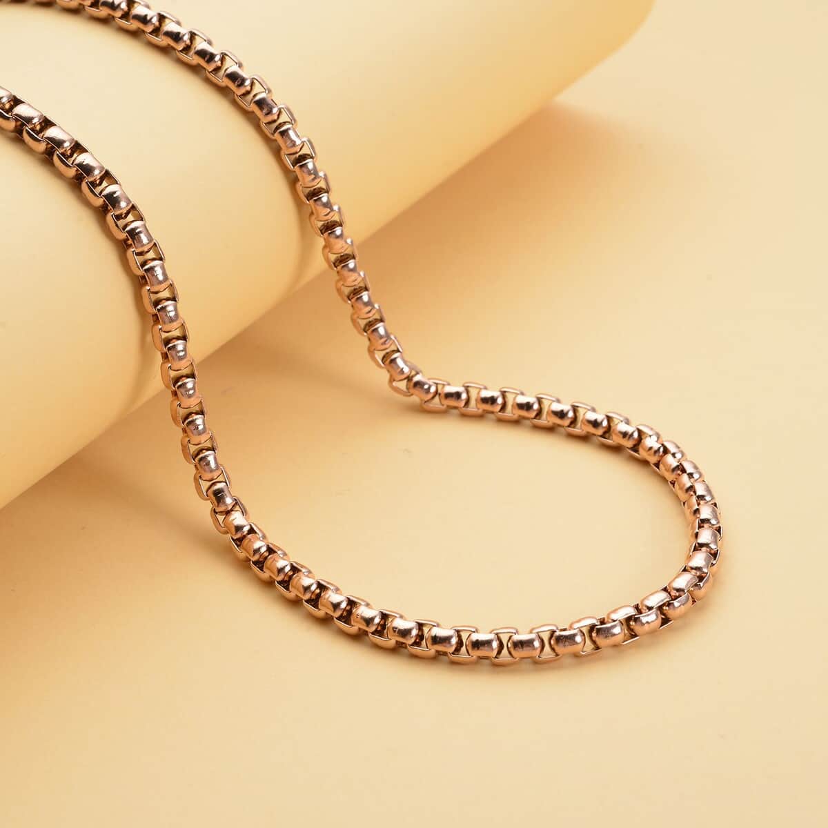 Shiny Box Link Necklace with Adjustable Ball (18-29 Inches) in ION Plated RG Stainless Steel image number 1