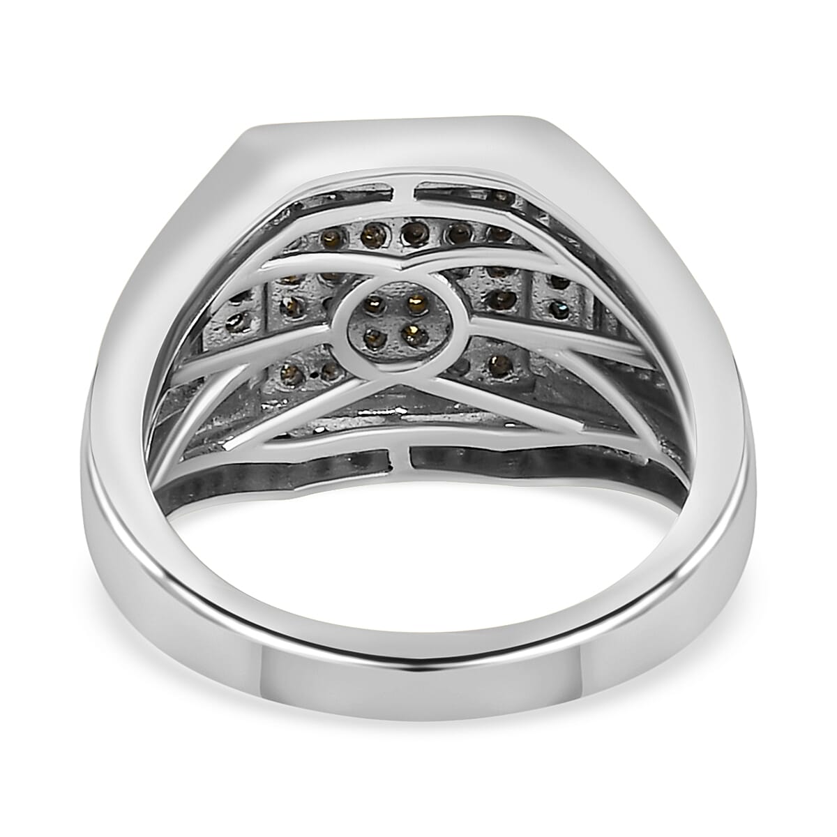 Yellow and Blue Diamond Men's Ring in Rhodium and Platinum Over Sterling Silver (Size 10.0) 7.30 Grams 1.00 ctw