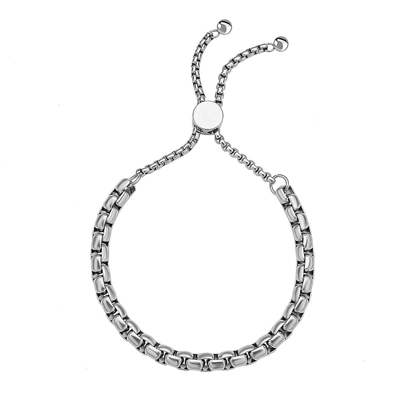 Shiny Box Link Bracelet with Adjustable Ball in Stainless Steel
