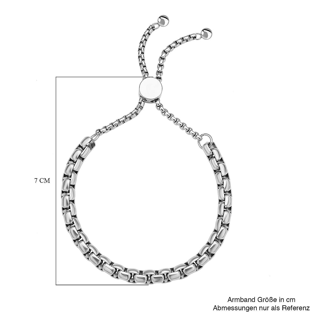 Shiny Box Link Bracelet with Adjustable Ball in Stainless Steel image number 4