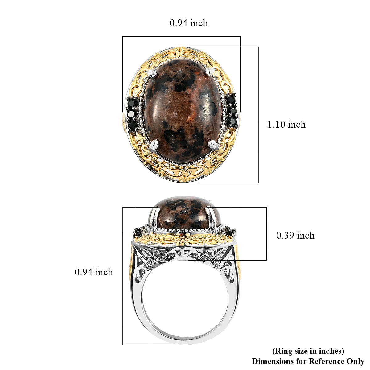 Yooperlite and Thai Black Spinel Ring in Vermeil Yellow Gold and Platinum Over Sterling Silver (Size 7.0) 17.90 ctw