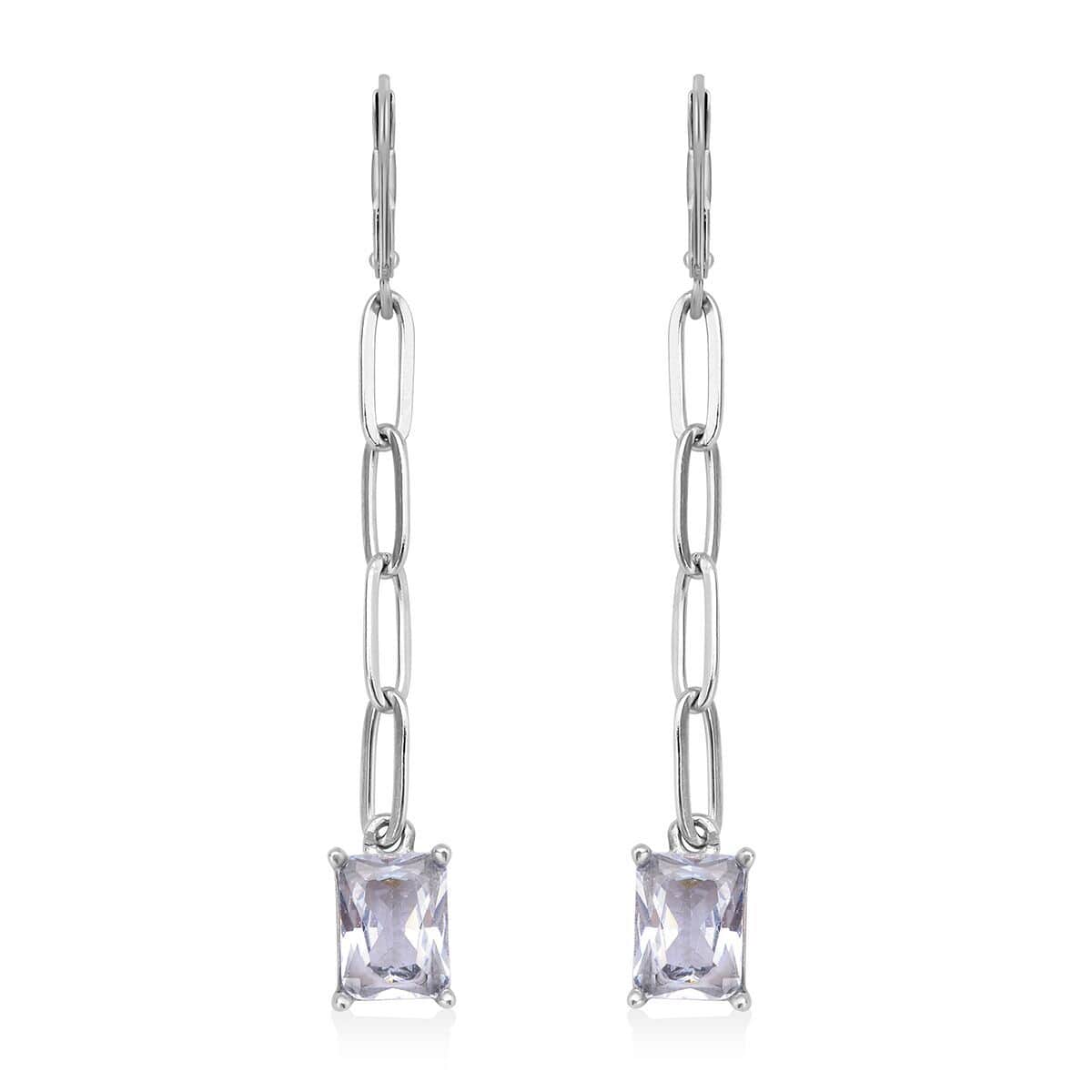 Simulated Diamond Paper Clip Chain Dangle Earrings in Stainless Steel 6.00 ctw image number 0