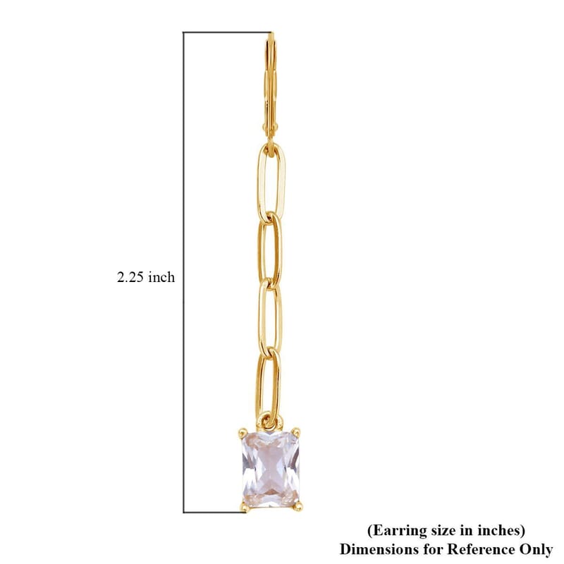 Simulated White Diamond Paper Clip Chain Dangle Earrings in ION Plated YG Stainless Steel | Tarnish-Free, Waterproof, Sweat Proof Jewelry