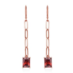 Simulated Red Diamond Paper Clip Chain Dangle Earrings in ION Plated RG Stainless Steel , Tarnish-Free, Waterproof, Sweat Proof Jewelry
