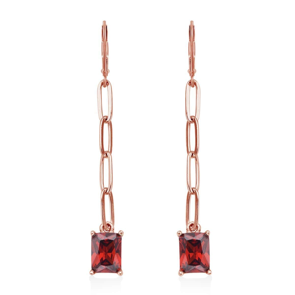 Simulated Red Diamond Paper Clip Chain Dangle Earrings in ION Plated RG Stainless Steel , Tarnish-Free, Waterproof, Sweat Proof Jewelry image number 0