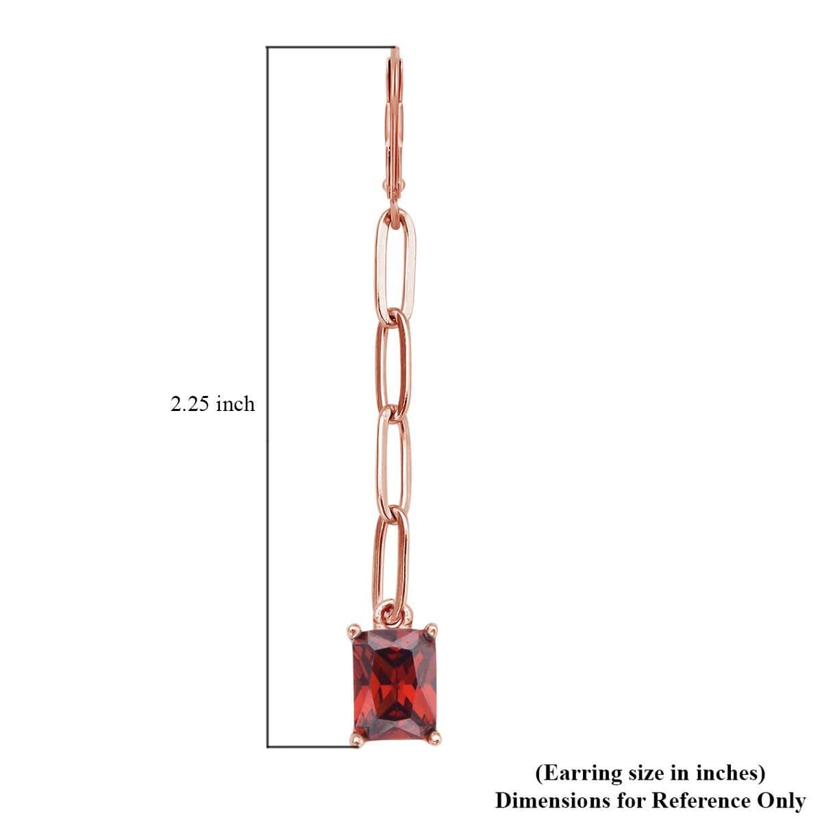 Simulated Red Diamond Paper Clip Chain Dangle Earrings in ION Plated RG Stainless Steel , Tarnish-Free, Waterproof, Sweat Proof Jewelry image number 3