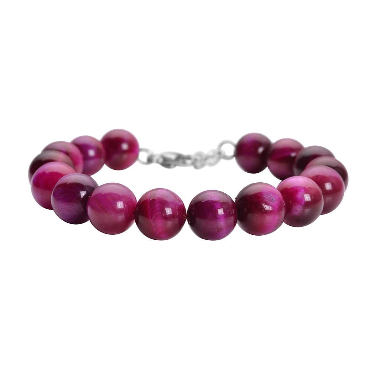 Bi-Color Tiger's Eye Beaded Bracelet in Stainless Steel (7-9In) 120.00 ctw image number 2