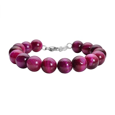 Fuchsia Tiger's Eye (D) Beaded Bracelet in Stainless Steel (7-9In) 120.00 ctw , Tarnish-Free, Waterproof, Sweat Proof Jewelry