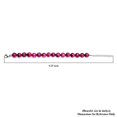 Fuchsia Tiger's Eye (D) Beaded Bracelet in Stainless Steel (7-9In) 120.00 ctw , Tarnish-Free, Waterproof, Sweat Proof Jewelry