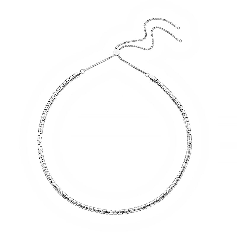 Flat Box Link Chain Necklace (18-29 Inches) with Adjustable Ball in Stainless Steel (34.40 g) , Tarnish-Free, Waterproof, Sweat Proof Jewelry