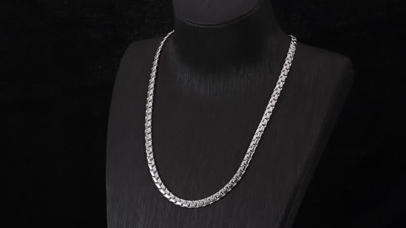 Flat Box Link Chain Necklace 18-29 Inches with Adjustable Ball in Stainless Steel 34.40 Grams