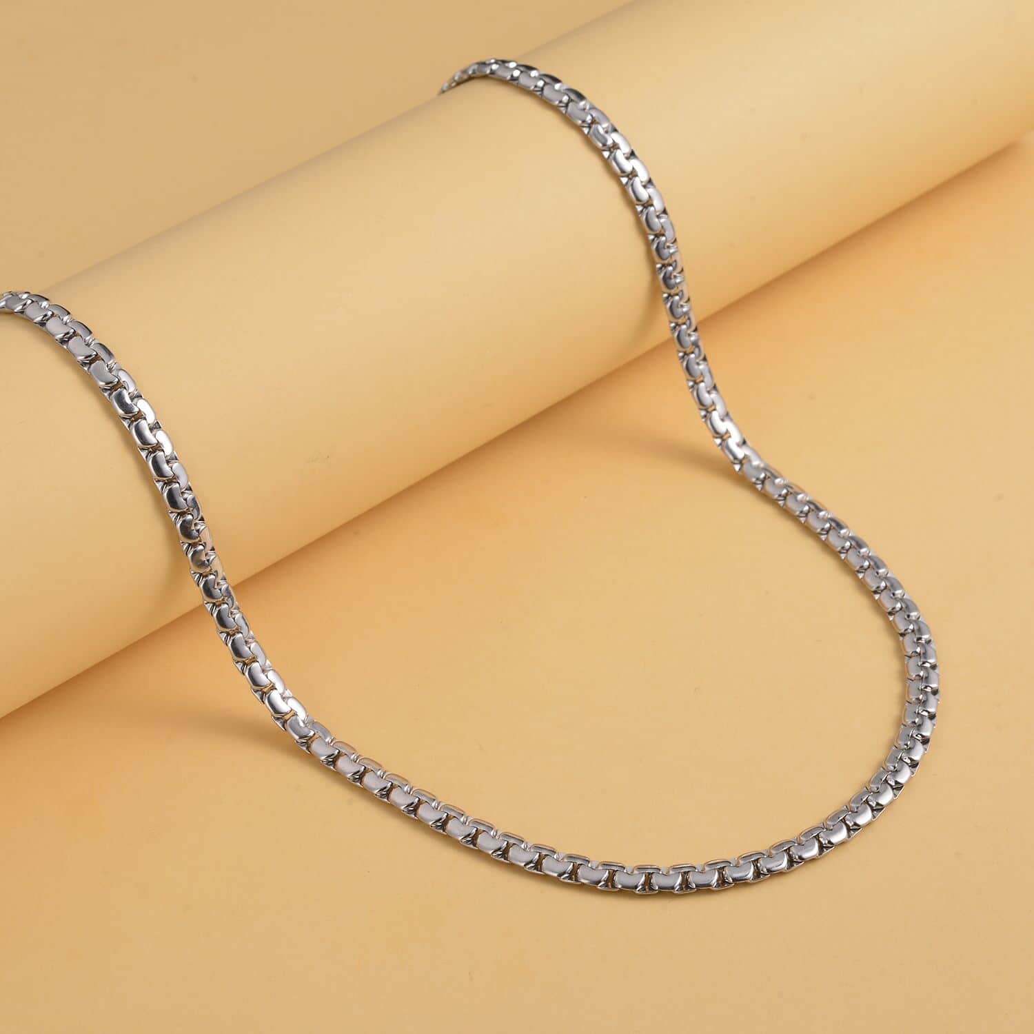 Flat Box Link Chain Necklace (18-29 Inches) with Adjustable Ball in  Stainless Steel (34.40 g) , Tarnish-Free, Waterproof, Sweat Proof Jewelry