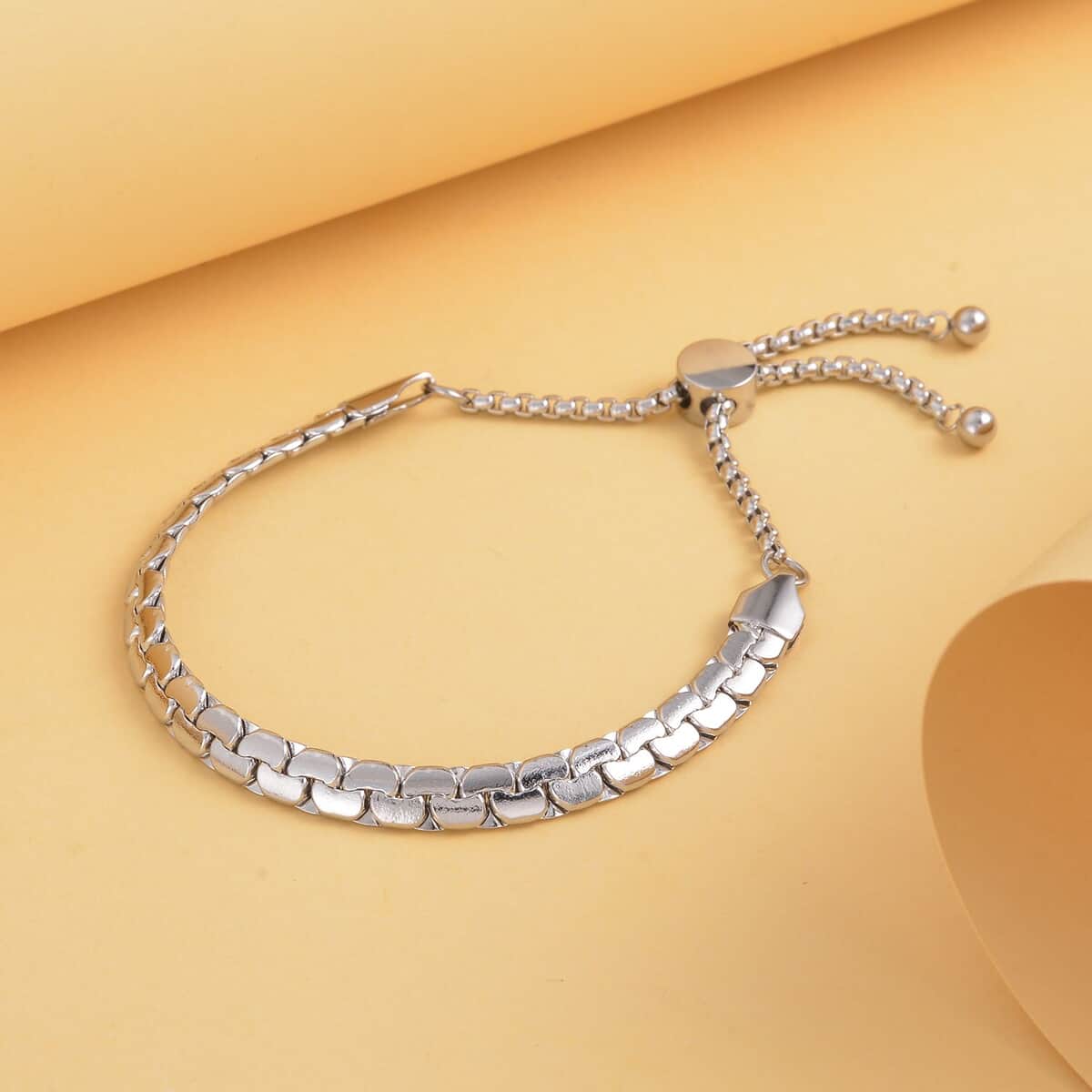 Flat Box Link Bracelet (6-9In) with Adjustable Ball in Stainless Steel image number 1