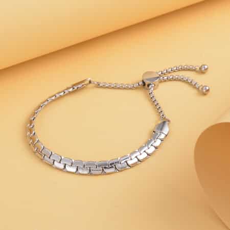 Flat Box Link Bracelet (6-9In) with Adjustable Ball in Stainless Steel image number 1