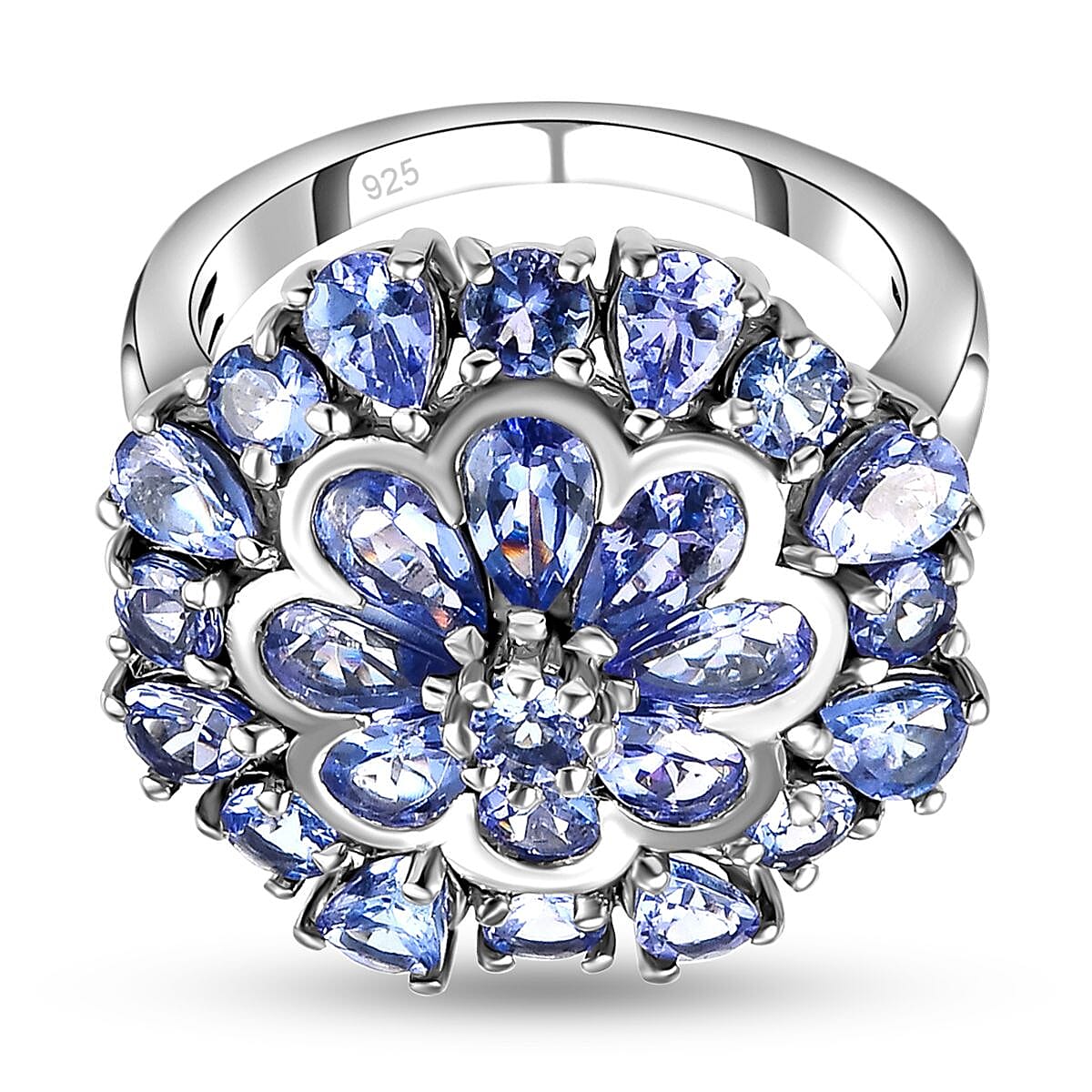 Tanzanite 3.78 ctw Ring in Platinum Over Sterling Silver (Size 10.0)