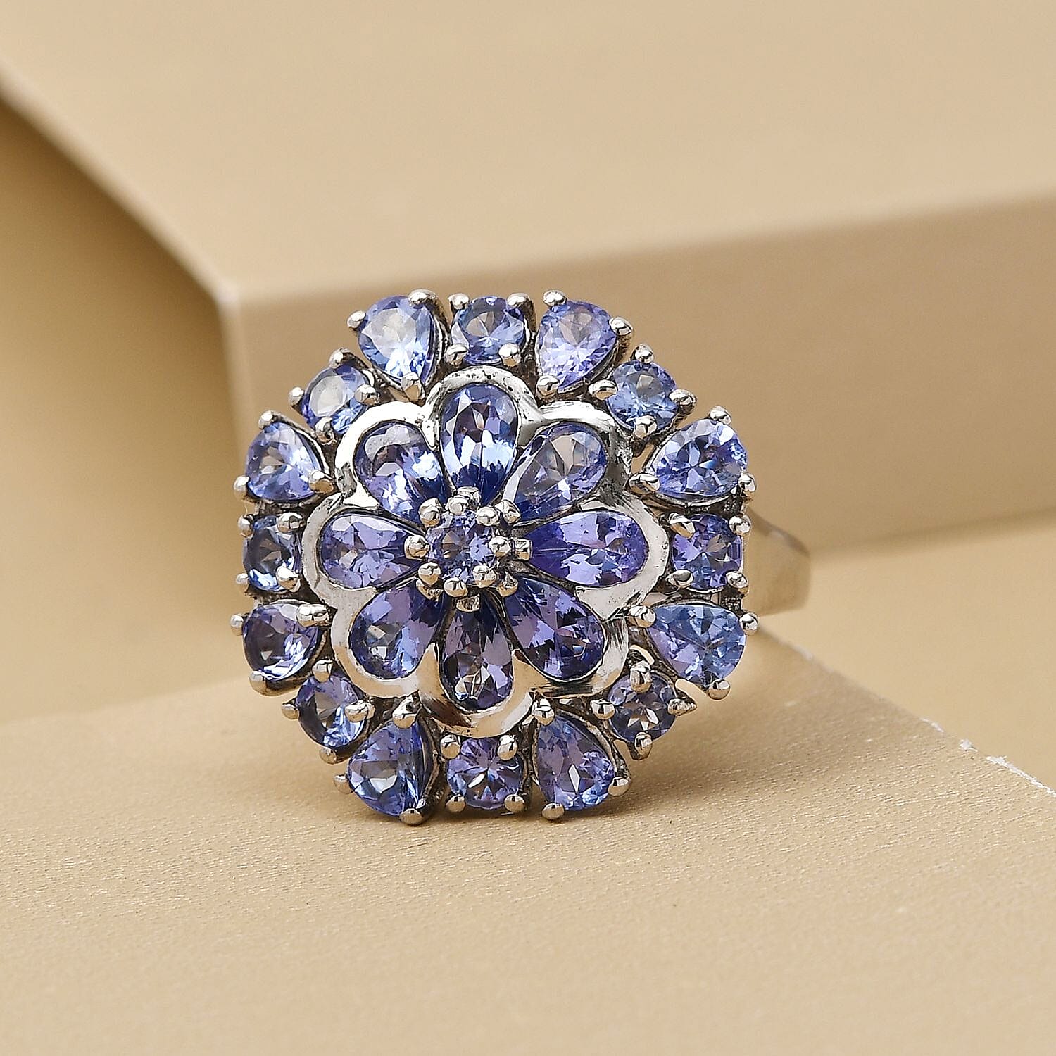 Tanzanite 3.78 ctw Ring in Platinum Over Sterling Silver (Size 10.0)