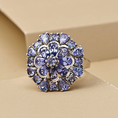 Tanzanite 3.78 ctw Ring in Platinum Over Sterling Silver (Size 10.0)