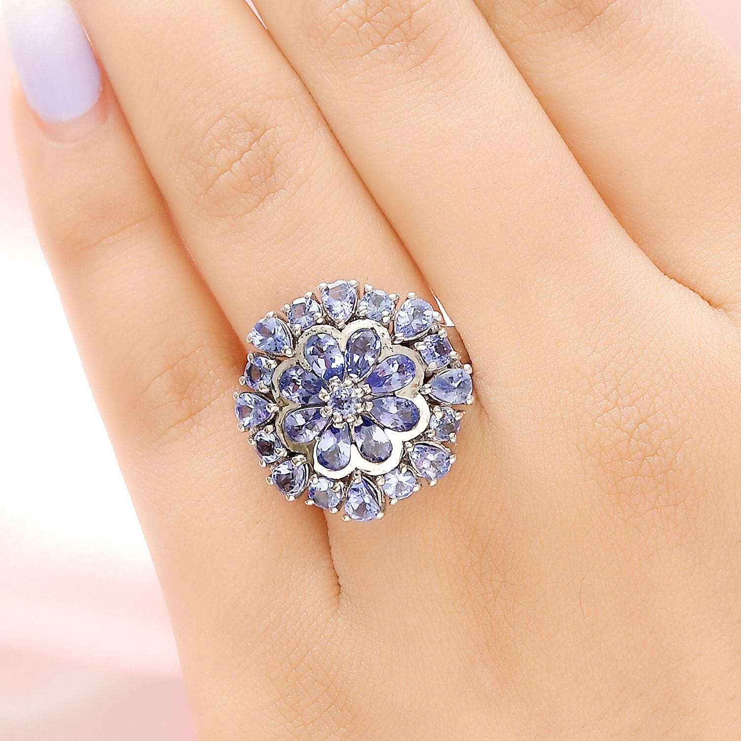 Tanzanite 3.78 ctw Ring in Platinum Over Sterling Silver (Size 10.0)