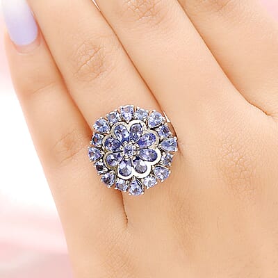 Tanzanite 3.78 ctw Ring in Platinum Over Sterling Silver (Size 10.0)