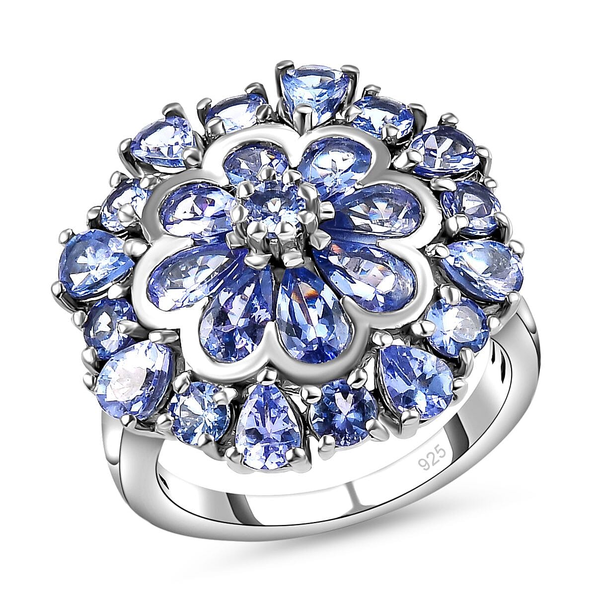 Tanzanite 3.78 ctw Ring in Platinum Over Sterling Silver (Size 10.0)